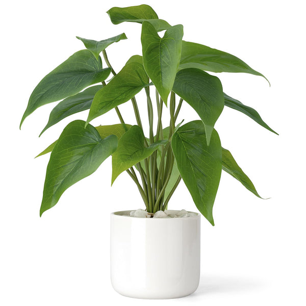 Mkono 11 Inch White Potted Faux Pothos Plant in Ceramic Pot