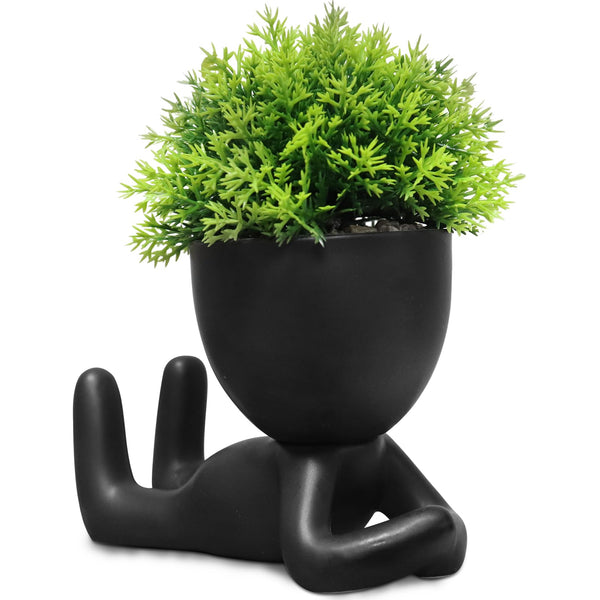 Zerzsy Black Human Shape Artificial Plant Pot Desk Decor