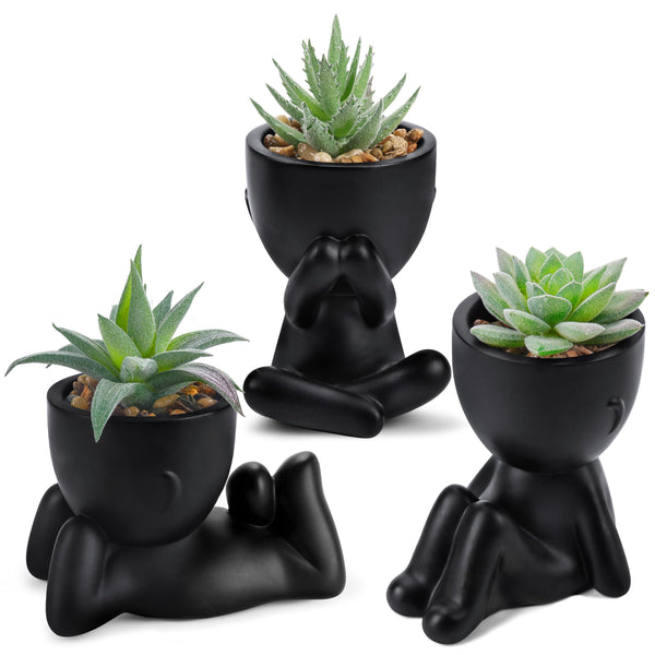 Der Rose 3pcs Black Pot Artificial Succulent Plants