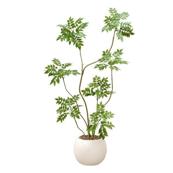 Green 6ft Mahonia Fortunei Artificial Tree White Planter